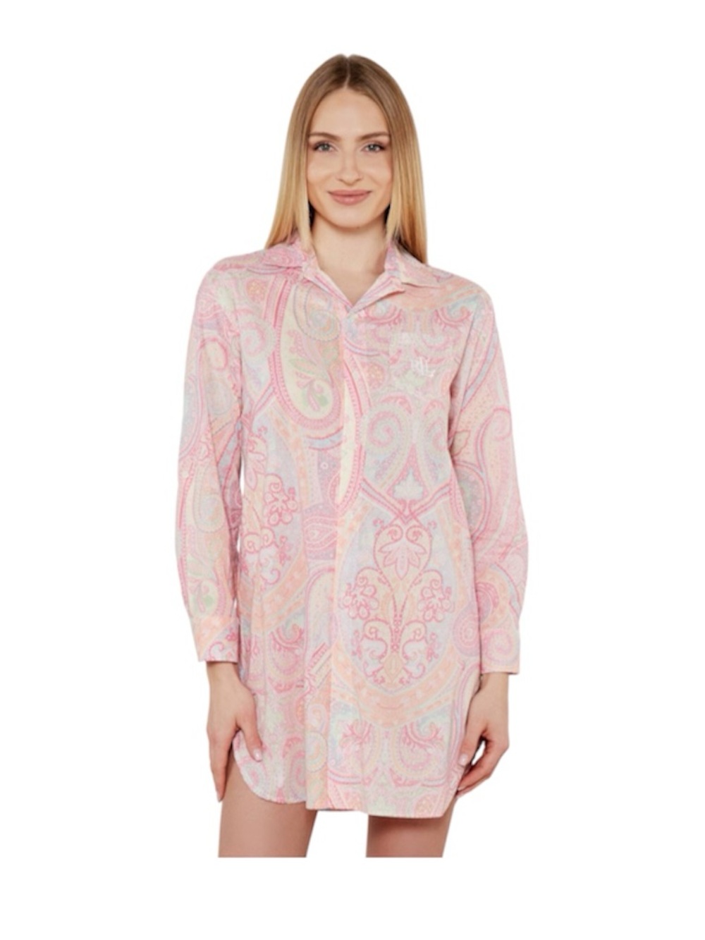 Lauren Ralph Lauren Pink Paisley Sleep Shirt Night Shirt Long Sleeve Size Medium - Picture 1 of 12